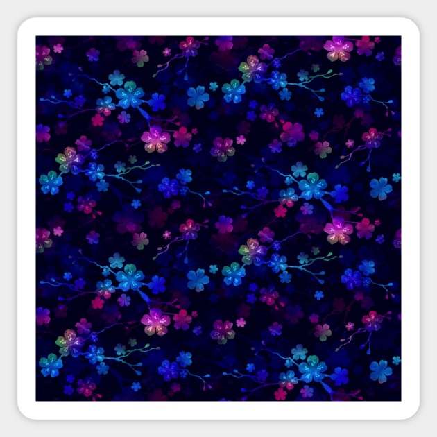 Bright Neon Pink and Blue Cherry Blossom Flowers and Vines Sticker by podartist